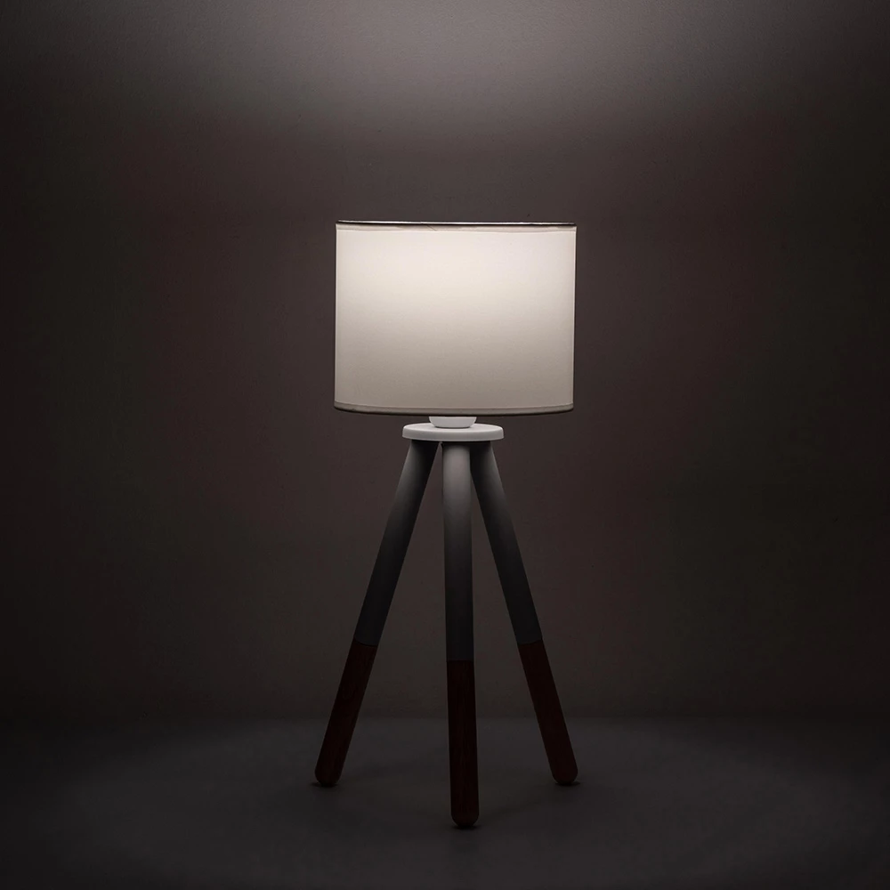 Tafellamp Van Wit Canvas Met Metalen En Houten Structuur - Fiona 4 Tafellamp Van Wit Canvas Met Metalen En Houten Structuur - Fiona - Afbeelding 4