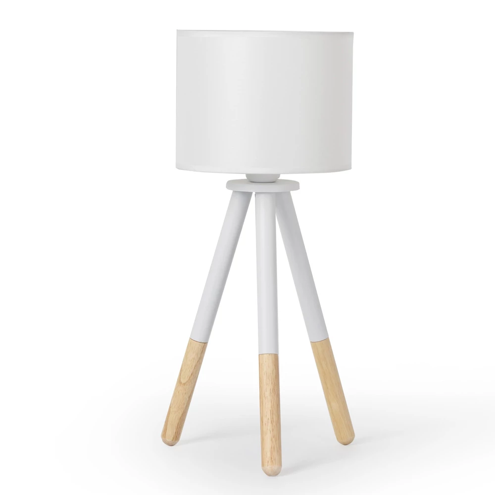 Tafellamp Van Wit Canvas Met Metalen En Houten Structuur - Fiona 1 Tafellamp Van Wit Canvas Met Metalen En Houten Structuur - Fiona