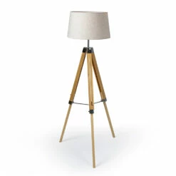 Vloerlamp Met 3-voetige Houten Voet En Canvas Lampenkap - Evette