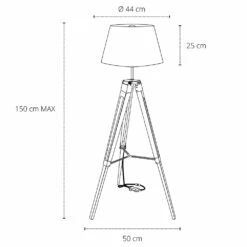 Vloerlamp Met 3-voetige Houten Voet En Canvas Lampenkap - Evette -Slide Shop lampada da terra con base a 3 piedi in legno e paralume in tela evette 6