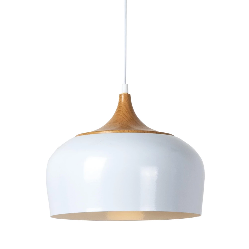 Pendellamp Met Lampenkap Van Wit Metaal En Houteffect - Barbara 2 Pendellamp Met Lampenkap Van Wit Metaal En Houteffect - Barbara - Afbeelding 2