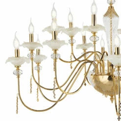Klassieke 18 Lichts Kroonluchter In Glas, Kristal En Luxe Metaal - Vlaanderen -Slide Shop lampadario 18 luci classico in vetro cristallo e metallo lusso flanders 2