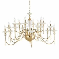 Klassieke 18 Lichts Kroonluchter In Glas, Kristal En Luxe Metaal - Vlaanderen