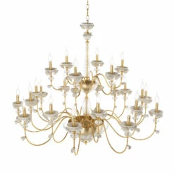 Klassieke 24-lichts Kroonluchter In Porselein En Luxe Geblazen Glas - Eteria