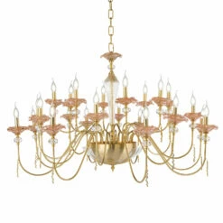 Klassieke 24-lichts Kroonluchter In Glas, Kristal En Luxe Metaal - Vlaanderen