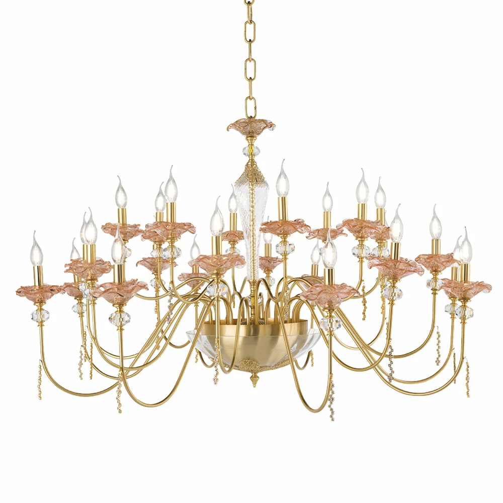 Klassieke 24-lichts Kroonluchter In Glas, Kristal En Luxe Metaal - Vlaanderen 1 Klassieke 24-lichts Kroonluchter In Glas, Kristal En Luxe Metaal - Vlaanderen