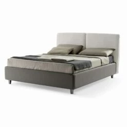 Dubbel Bed Met Box En Glad Hoofdeinde In Made In Italy Stof - Nives