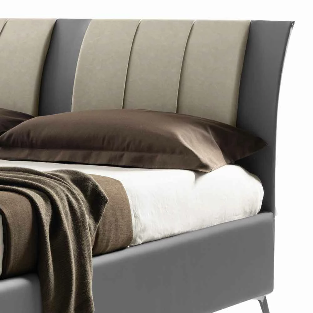 Gestoffeerd Tweepersoonsbed Met Box In Tweekleurig Ecoleather Gemaakt In Italië - Gagia 2 Gestoffeerd Tweepersoonsbed Met Box In Tweekleurig Ecoleather Gemaakt In Italië - Gagia - Afbeelding 2