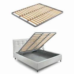 Stoffen Tweepersoonsbed Met Box En Gestreept Hoofdeinde Made In Italy - Nives -Slide Shop letto matrimoniale in tessuto con box e testata a righe made in italy nives 6