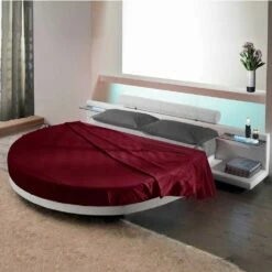 Rond Tweepersoonsbed Bedekt Met Ecoleer, Gemaakt In Italië Ontwerp - Vesio