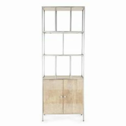 Slide Boekenkast Op De Vloer Met Structuur In Verchroomd Staal En Hout Homemotion - Madiz -Slide Shop libreria da terra con struttura in acciaio cromato e legno homemotion madiz 2