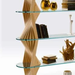 Slide Luxe Boekenkast Op De Vloer Van Glas En Essenhout Made In Italy - Aspide -Slide Shop libreria da terra di design in vetro e legno di frassino made in italy aspide 2