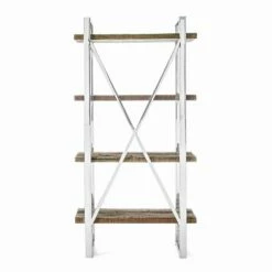 Slide Homemotion Boekenkast In Moderne Vloer In Verchroomd Staal En Hout - Lisotta -Slide Shop libreria da terra in acciaio cromato e legno moderna homemotion lisotta 2