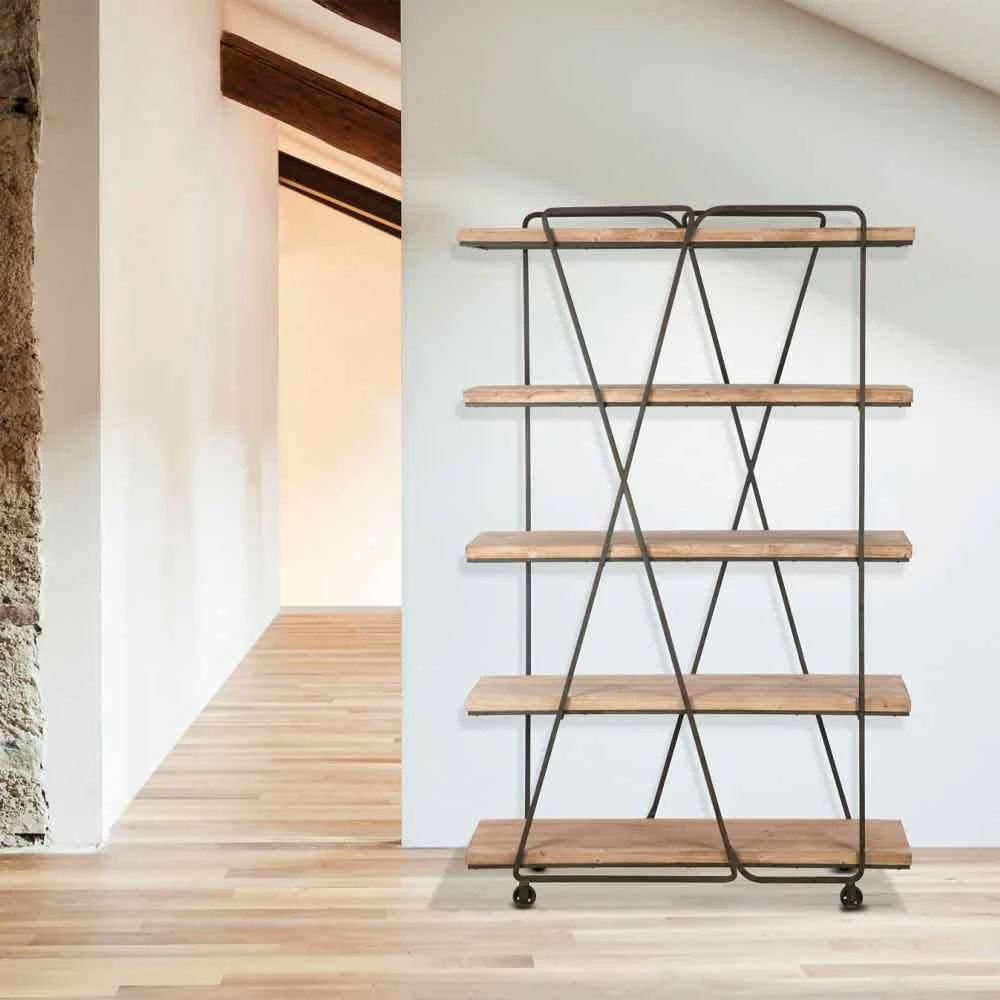 Slide Design Vloerboekenkast In Industriële Stijl In Hout En Ijzer - Soline 9 Slide Design Vloerboekenkast In Industriële Stijl In Hout En Ijzer - Soline - Afbeelding 9