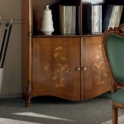 Slide Ingelegde Bassano Walnoothouten Boekenkast Met Made In Italy Deuren - Commodo -Slide Shop libreria in legno noce bassano intarsiato con ante made in italy commodo 2