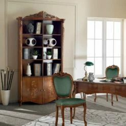 Slide Ingelegde Bassano Walnoothouten Boekenkast Met Made In Italy Deuren - Commodo -Slide Shop libreria in legno noce bassano intarsiato con ante made in italy commodo 3