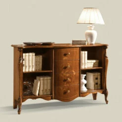 Slide Ingelegde Notenhouten Boekenkast Met 4 Lades Made In Italy - Caligola