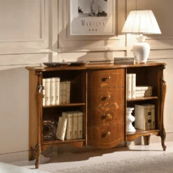 Slide Ingelegde Notenhouten Boekenkast Met 4 Lades Made In Italy - Caligola -Slide Shop libreria in legno noce intarsiato con 4 cassetti made in italy caligola 3