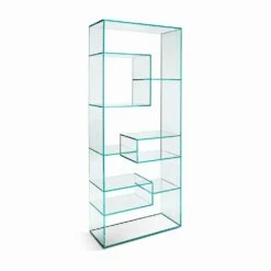 Slide Woonkamer Boekenkast In Extra Helder Glas Met Of Zonder Lades Made In Italy - Linzy -Slide Shop libreria salotto in vetro extrachiaro doppia con o senza cassetti linzy 3