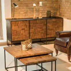 Dressoir Met 3 Deuren In Patchworkstructuur Van Gerecycled Hout En Metaal - Schuif -Slide Shop madia con 3 ante in legno riciclato patchwork e struttura in metallo slide 2