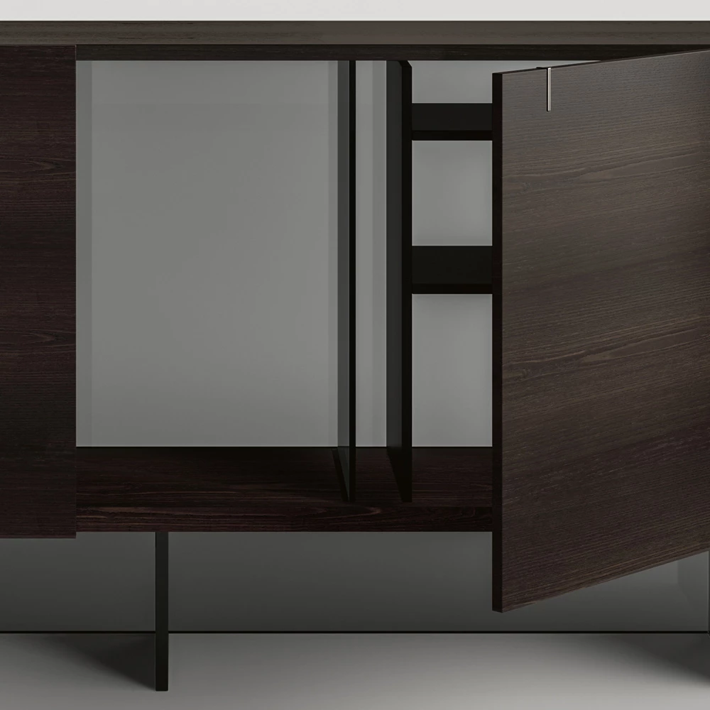 Houten Dressoir Met Glazen Structuur Made In Italy - Azuki 3 Houten Dressoir Met Glazen Structuur Made In Italy - Azuki - Afbeelding 3
