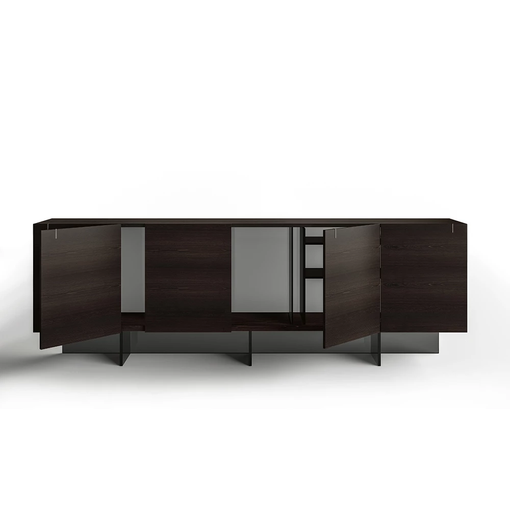 Houten Dressoir Met Glazen Structuur Made In Italy - Azuki 1 Houten Dressoir Met Glazen Structuur Made In Italy - Azuki