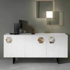 Woonkamer Dressoir In Melamine Met 3 Deuren In Mdf Made In Italy - Moena -Slide Shop madia da soggiorno in nobilitato con 3 ante in mdf made in italy moena