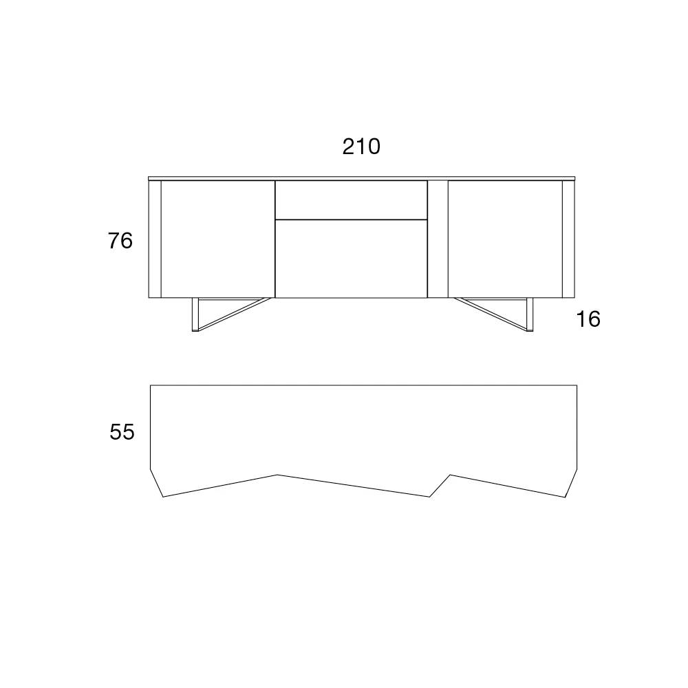 Dressoir In Mdf Met 2 Deuren En 2 Uitstekende Lades Hellende Zijkanten - Caspiter 7 Dressoir In Mdf Met 2 Deuren En 2 Uitstekende Lades Hellende Zijkanten - Caspiter - Afbeelding 7