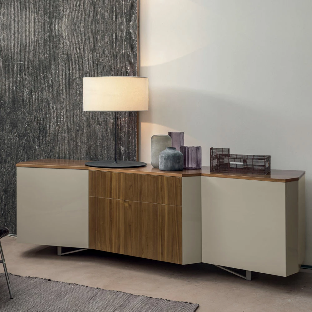 Dressoir In Mdf Met 2 Deuren En 2 Uitstekende Lades Hellende Zijkanten - Caspiter 1 Dressoir In Mdf Met 2 Deuren En 2 Uitstekende Lades Hellende Zijkanten - Caspiter