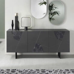 Madia In Melamine En Mdf Met Inzetstukken Met Marmereffect Made In Italy - Camira -Slide Shop madia in nobiliato e mdf con inserti effetto marmo made in italy camira 7