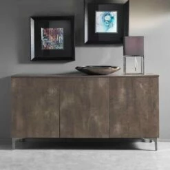 Moderne Kast, Drie Deuren Melamine Hout Brons Of Grijs Made In Italy - Clemente