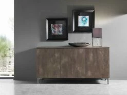 Moderne Kast, Drie Deuren Melamine Hout Brons Of Grijs Made In Italy - Clemente -Slide Shop madia moderna a tre ante in nobilitato bronzo o grigio made in italy clemente 3