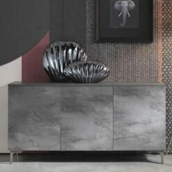 Moderne Kast, Drie Deuren Melamine Hout Brons Of Grijs Made In Italy - Clemente -Slide Shop madia moderna a tre ante in nobilitato bronzo o grigio made in italy clemente 4