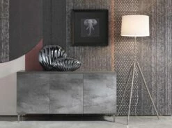 Moderne Kast, Drie Deuren Melamine Hout Brons Of Grijs Made In Italy - Clemente -Slide Shop madia moderna a tre ante in nobilitato bronzo o grigio made in italy clemente 7