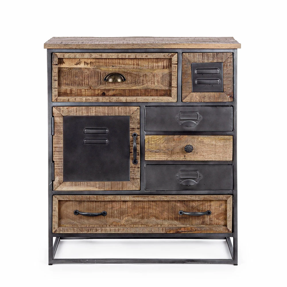 Industrieel Design Ladekast In Staal En Mangohout 6 Lades - Melany 2 Industrieel Design Ladekast In Staal En Mangohout 6 Lades - Melany - Afbeelding 2