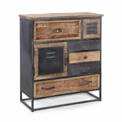 Industrieel Design Ladekast In Staal En Mangohout 6 Lades - Melany