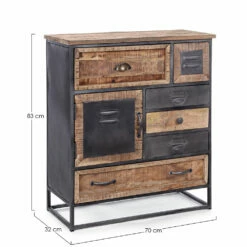 Industrieel Design Ladekast In Staal En Mangohout 6 Lades - Melany 8 Industrieel Design Ladekast In Staal En Mangohout 6 Lades - Melany -Slide Shop mobile cassettiera industriale acciaio e legno di mango 6 cassetti melany 3