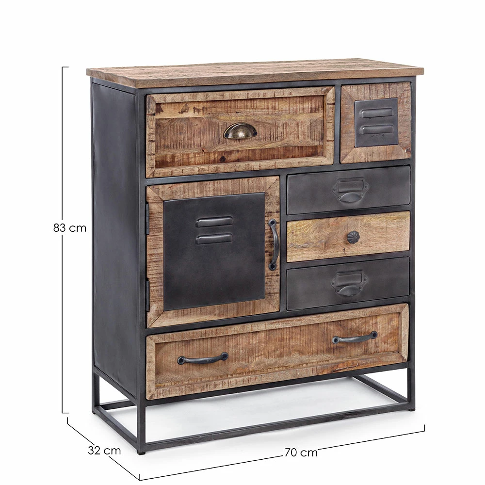 Industrieel Design Ladekast In Staal En Mangohout 6 Lades - Melany 4 Industrieel Design Ladekast In Staal En Mangohout 6 Lades - Melany - Afbeelding 4