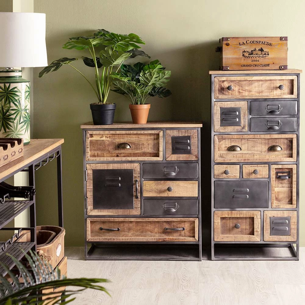 Industrieel Design Ladekast In Staal En Mangohout 6 Lades - Melany 5 Industrieel Design Ladekast In Staal En Mangohout 6 Lades - Melany - Afbeelding 5