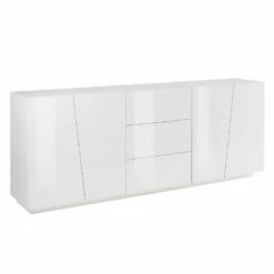 Verrijdbaar Dressoir 4 Deuren 3 Lades In Glanzend Wit Hout Of Leisteen - Joris