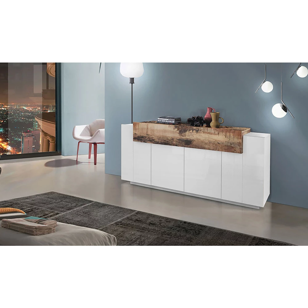 Verrijdbaar Dressoir 5 Deuren Wit En Antraciet Hout, Esdoorn Of Cement - Therese 2 Verrijdbaar Dressoir 5 Deuren Wit En Antraciet Hout, Esdoorn Of Cement - Therese - Afbeelding 2