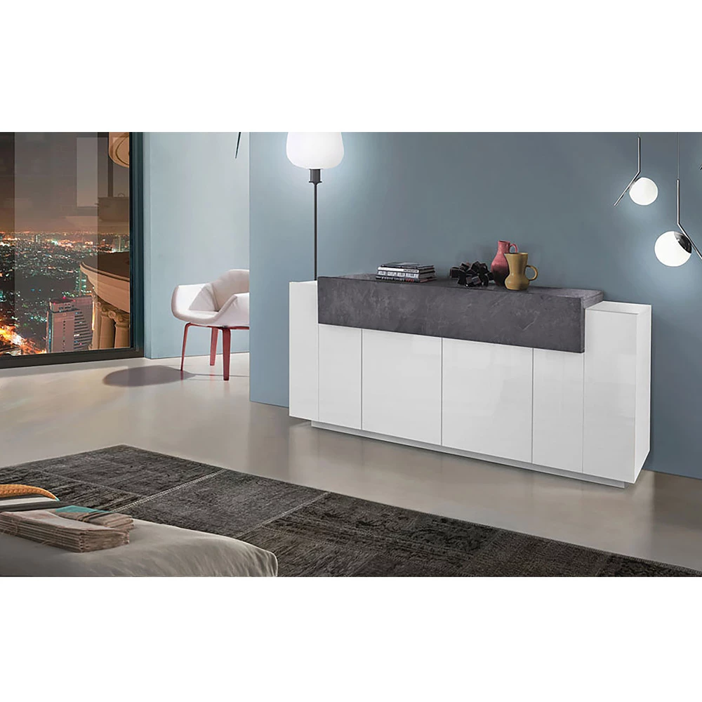 Verrijdbaar Dressoir 5 Deuren Wit En Antraciet Hout, Esdoorn Of Cement - Therese 7 Verrijdbaar Dressoir 5 Deuren Wit En Antraciet Hout, Esdoorn Of Cement - Therese - Afbeelding 7