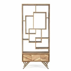 Slide Woonkamer Boekenkast In Acaciahout En Homemotion Lade - Auriel -Slide Shop mobile libreria soggiorno in legno di acacia e cassetto homemotion auriel 3