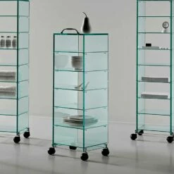 Slide Multifunctionele Mobiel Met Wielen, Transparant Glas Made In Italy - Versatilio