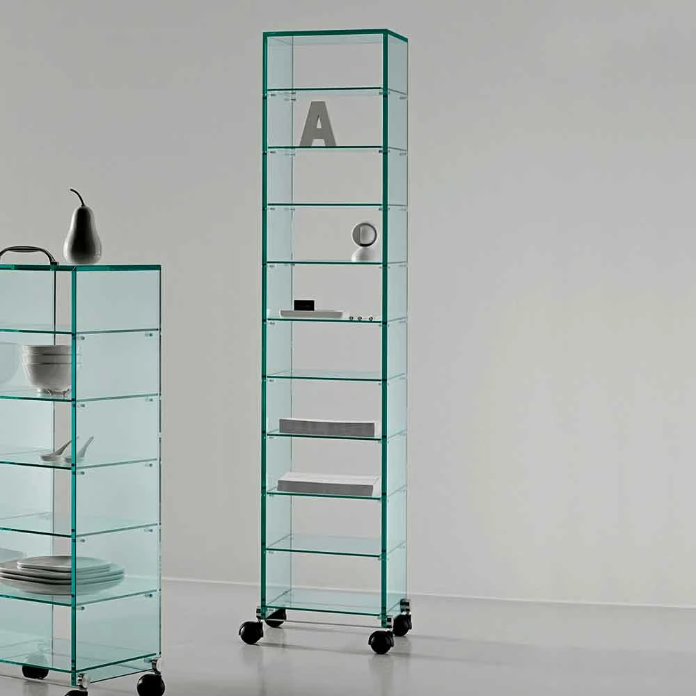 Slide Multifunctionele Mobiel Met Wielen, Transparant Glas Made In Italy - Versatilio 9 Slide Multifunctionele Mobiel Met Wielen, Transparant Glas Made In Italy - Versatilio - Afbeelding 9