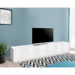 Tv-meubel Met 4 Of 6 Deuren In Wit Hout, Beton Of Leisteen - Fjona -Slide Shop mobile porta tv a 4 o 6 ante in legno bianco cemento o ardesia fjona 1