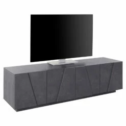 Tv-meubel Met 4 Of 6 Deuren In Wit Hout, Beton Of Leisteen - Fjona -Slide Shop mobile porta tv a 4 o 6 ante in legno bianco cemento o ardesia fjona 8