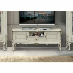 Luxe Tv-meubel In Wit En Zilver Hout Made In Italy - Cheverny -Slide Shop mobile porta tv di lusso legno bianco e argento made in italy cheverny 5