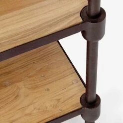 Stalen Tv-meubel Met Teakhouten Planken En Homemotion Wielen - Fulvia -Slide Shop mobile porta tv in acciaio con ripiani in teak e ruote homemotion fulvia 2