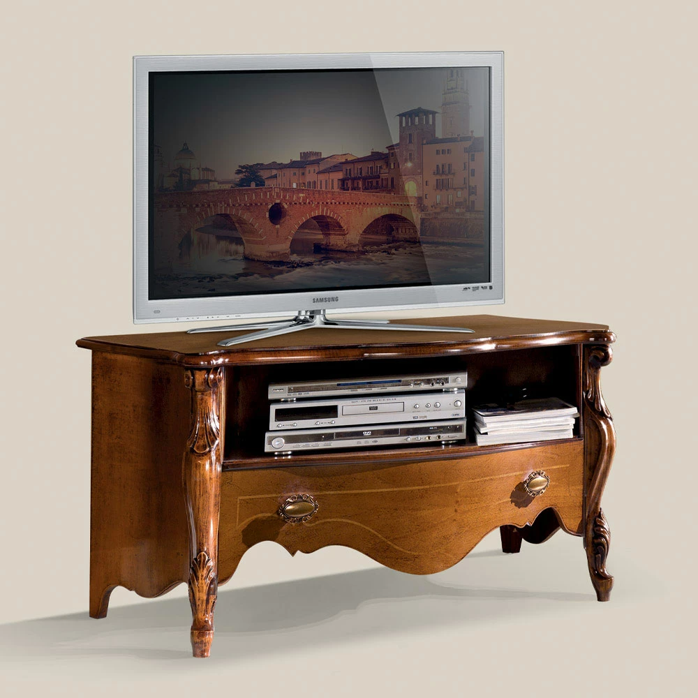 Bassano Walnoten TV-meubel Met Lade Made In Italy - Commodo 1 Bassano Walnoten TV-meubel Met Lade Made In Italy - Commodo